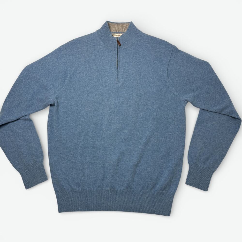 Peter Millar 1/4 Zip Mens Large 100% Pure Cashmere Pullover Sweater Blue